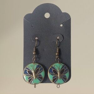 Green Butterfly Metal Earrings
